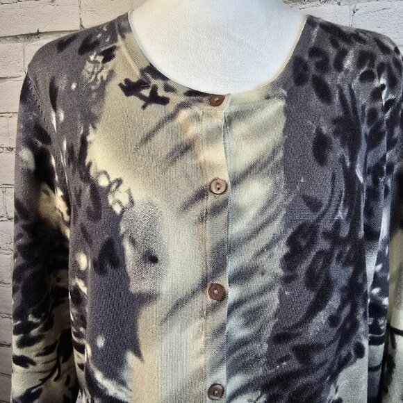 WOMENS J.A.C. BLACK, GRAY, AND IVORY COLORWASHED BUTTON FRONT CARDIGAN SIZE XL - Picture 6 of 8